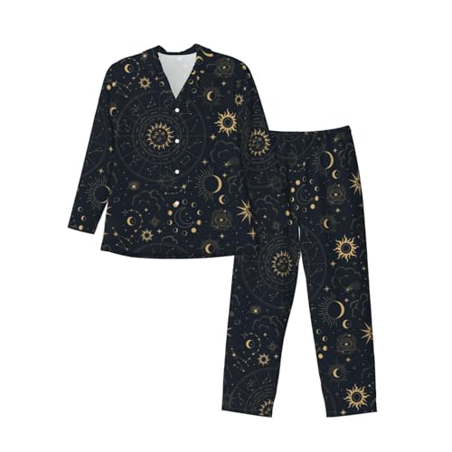 MENRIAOV Mens Sun Moon Eyes Clouds Stars Pajama Set Sleepwear Long